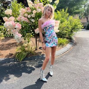 Feather Sequin Mini Dress